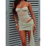 SEXY Green Bodycon Mini Dress Wrap Bustier Sheer Fairy Cocktail Party S Small Photo 1