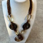 Signed CG Goldstone Thermoset Seed Bead Necklace w Wood Accents CHUNKY 1960s Gold Photo 5