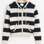 Pink Rose  Knit Navy and White Striped Hoodie M Photo 0