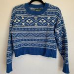 American Eagle NEW Fair Isle Snowdrift Oversized Knit Crop Sweater in Blue White Photo 2