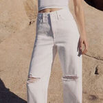 Madewell NEW  Petite Baggy Straight Jeans in Tile‎ White: Ripped Edition, 25P Photo 0