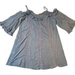 Blu Pepper ‎ Romantic Cold Shoulder Mini Shift Dress Women S Chambray 3/4 Sleeve Photo 0