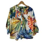 Chico's  Tropical Leaf Print Blouse Size 3 (16/18) Lightweight Flowy Resort Bright Photo 1