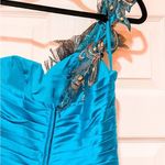 Tony Bowls  One Shoulder Peacock Inspired Dress Blue Green 8 Photo 10