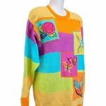 Vintage Rainbow Oversized Medium Knit Embroidered Sweater Patchwork Photo 6