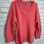 Free People  Brookside Tunic Sweater Womens Size L Coral Pink Oversized V-Neck Photo 1