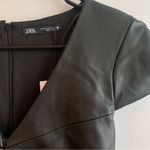 ZARA NWT  Black Faux Leather Ruched V-Neck Mini Dress XS Photo 6