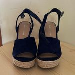 SUN STONE Navy 1" Platform Fey Round Toe Block Heel Buckle Espadrille Shoes S 7 Blue Photo 0