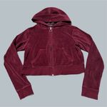 Ambiance Y2K 2000s Cropped Velvet Burgundy Hoodie maroon small zip up Photo 0