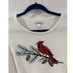 Croft & Barrow women Red Cardinal Sweater Ivory Embellished Soft Acrylic Large Photo 2