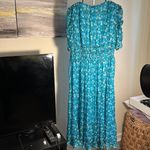 Shoshanna NWT  Danli Floral Chiffon blue midi dress with gold. Size 10 Photo 10