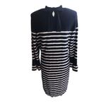 Talbots Navy Blue Ivory Cable Knit Wool Blend Sweater Dress Petite / XL Bell Sle Photo 4