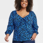 Ava & Viv New Womens Black & Blue Polka Dot Knot Front Top - Sz XXL Photo 0