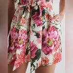 EXPRESS  Satin Floral Strapless Tie Waist Romper Pink Size 12 NWOT Photo 1