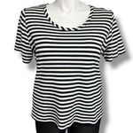 Vintage Three Flaggs Womens Knit T Shirt Top Short Sleeve Pullover Striped Large Black Photo 0