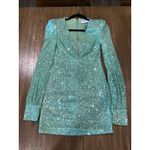 Mac Duggal Ieena for  26865 Sequin bishop long Sleeve sequin mini Dress green 0 Photo 6