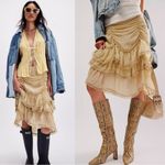Free People  Calliope Ruffle Midi Skirt Sage Medium NWT Ethereal Western Bohemian Photo 1