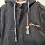 Sundipy Asian Fashion Dark Navy Blue Zip Up Hooded Colorful Woven Bomber Jacket Size L Photo 9