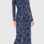 Mac Duggal  5988 Midnight Blue High Neck Long Sleeve Embellished Dress 4 NWOT Photo 0