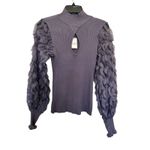 Cato brand purple ribbed knit sweater sheer ruffled sleeves Size M Photo 4