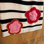 Studio G Black Striped Pink Flower Silk Skirt Size 8 White Photo 1