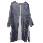 Robbie Bee Woman Duster Cardigan 20W Silk Sheer Open Front Navy Abstract Print Photo 1