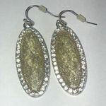 Green Shimmer Silver Tone Oval Boho Earrings Gold Photo 1