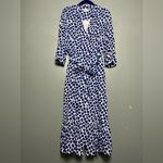 Hobbs London Magda Midi Shirt Dress Waist Tie Blue Patterned Women’s Size 10 Photo 1
