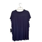 kim rogers  Navy Blue 4X Ruffle Henley V Neck Silver Buttons Flutter Sleeves Top Photo 1