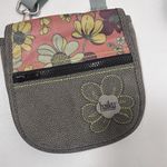 Haiku Vegan Pebbled Leather Crossbody Purse Brown Green Strap Floral Fold Over Gray Photo 2