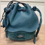Coach  Petal Drawstring Dark Teal Bucket Leather And Suede Bag Purse #F11829 Photo 0