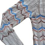 Vintage College Town Chevron Striped Scoop Neck Long Sleeve Lightweight Sweater Tan Photo 3