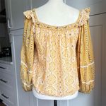 Free People Mostly Meadow Floral light weight Square Neck Blouse Yellow S Photo 3