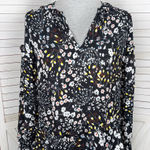 Parker  Floral Ruffle Trim V Neck Long Sleeve‎ Blouse Black Multi Small Photo 0