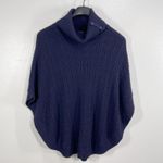 Talbots ‎ Navy Blue Cable Knit Wool Blend Poncho Sweater Shawl Collar Side Button Photo 1