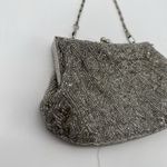 La Regale Vintage  Silver Beaded Clutch Bag Evening Satin Small Photo 1