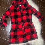 PINK - Victoria's Secret Victoria's Secret Pink Bling Plaid Fleece Hooded Robe Red/Black/Silver Dog XS Photo 0