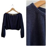 Z Supply  Navy Blue Terry Dolman Long Sleeves Pullover Crop Top Small Casual Cozy Photo 1
