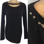 Ivanka Trump  Black Cutout Neck Silver Metallic Ball Trim Knit Top M NEW Photo 1