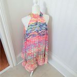 AMUR Estfan Pleated Halter Mini Dress In Double Rainbow Size 6 Red Photo 13