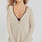 Urban Outfitters Out from Under UO Jojo Waffle Knit V-Neck Button Thermal Oversized Top XS Beige Photo 0