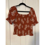 Madewell Rust Floral Smocked Puff Sleeve Top Size S Photo 4