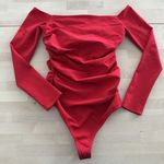 Revolve Lovers And Friends Bodysuit Womens Medium Red Ruched Off The Shoulder Lyanna Photo 2
