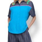 Vintage 90s Southwestern Appliqué Denim Button Up Shirt Gaucho Pants Set Medium Blue Photo 0