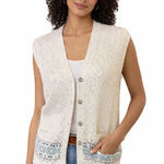 Vintage 90s Grandpa Linen Sweater Vest Button Front Neutral Knit Size XL Photo 0