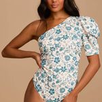 Free People Somethin Bout You Cream Floral Print One Shoulder Bodysuit Photo 1