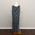 Susan Graver Dress Maxi Slinky Stretch Travel Buttons Geometric Dots Black Green Photo 7