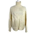 Athleta Bedford Cashmere Wool Cable Knit Turtleneck Sweater Dove Off White Small Photo 1