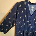 Croft & Barrow  XXL Yellow And Navy Blue Floral Three Quarter Sleeve Wrap Dress Photo 3