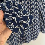 Talbots Butterfly Button Up Shirt Navy Blue Long Sleeve Rayon Preppy Whimsy Photo 2